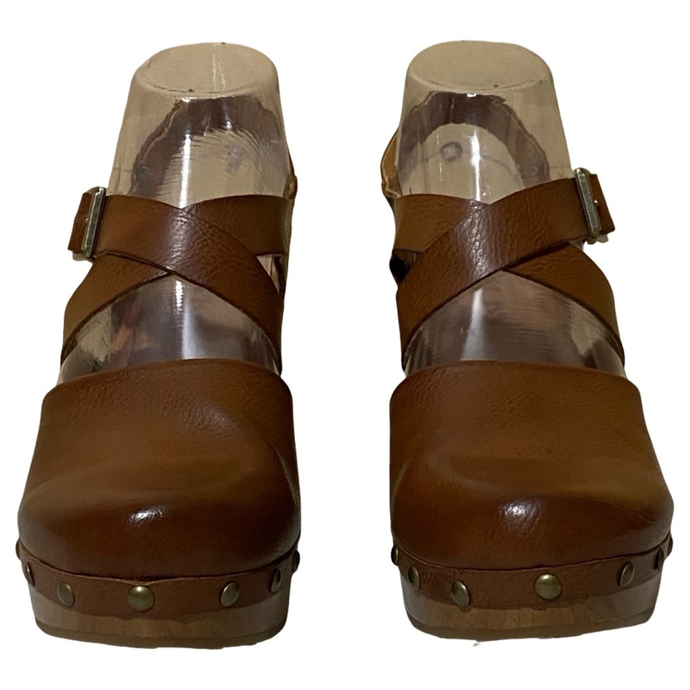 Korks Abloom Strappy Studded Clog Platform Slingback Sandals Brown Faux Leather - Picture 3 of 15